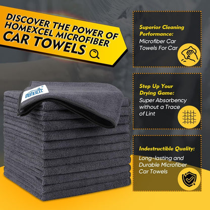 HOMEXCEL Microfiber Cleaning Cloth 12 Pack, 12.5 x 12.5 inch Microfiber Towels for Cars, Ultra Absorbent Washing Cloth, Lint Free Streak Free Cleaning Rags for Car, Kitchen, and Window (Grey)