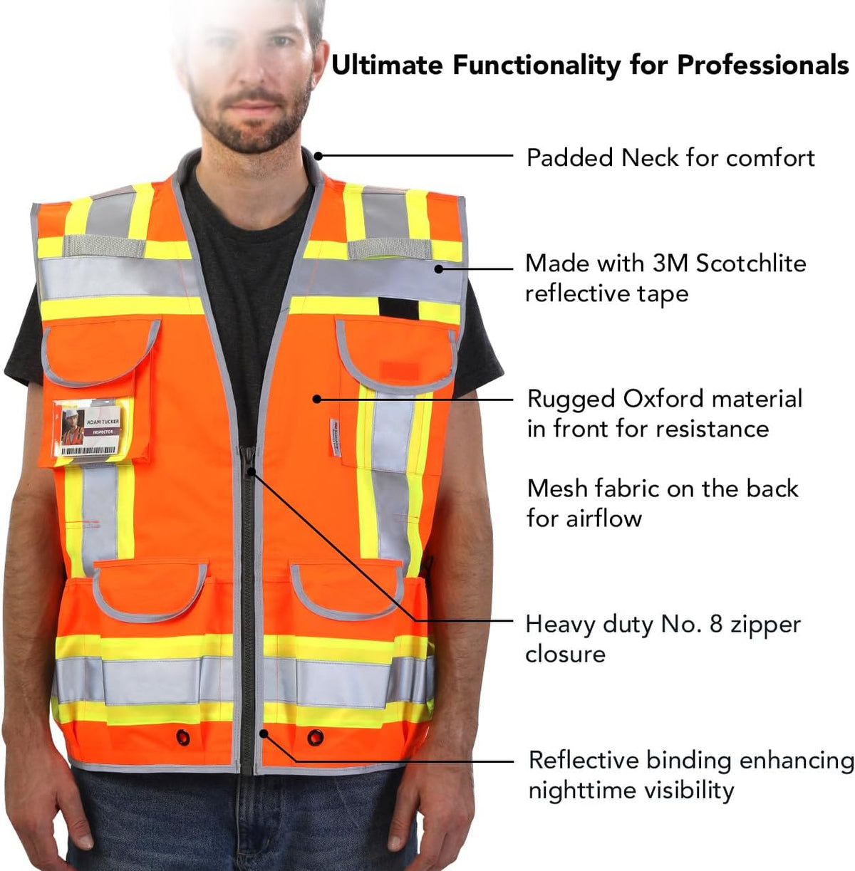 Dib Safety Reflective Mesh Vest ANSI Class 3, High Visibility with Pockets and Zipper, Made with 3M Reflective Tape, Yellow XL