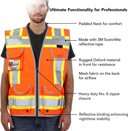 Dib Safety Reflective Mesh Vest ANSI Class 3, High Visibility with Pockets and Zipper, Made with 3M Reflective Tape, Yellow XL