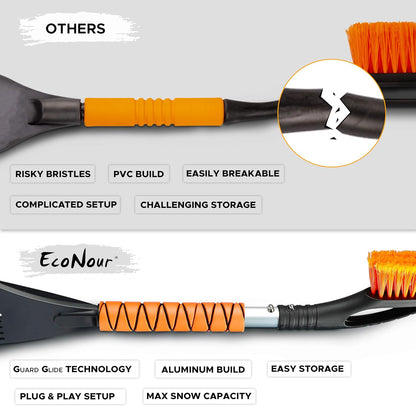 EcoNour 27" Car Snow Brush and Ice Scrapers for Car Windshield (2 Pack) | Scratch Free Bristle Head Snow Brush & Tough Window Snow Scraper with Aluminium Body | Snow Removal Winter Car Accessories