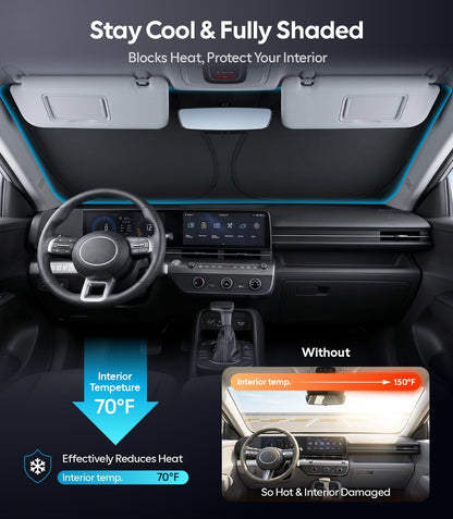 Wigoo Tesla New Model Y Accessories Windshield Sunshade [OEM Design, 100% Sun Blockage] Foldable Heat Insulation Sunshade with Storage Bag, for Model Y 2020~2026 (Juniper), Silver Coating - Colors A