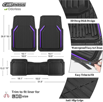 CAR PASS Heavy Duty Rubber Floor Mats for Car, Waterproof Liner Deep Dish Car Mats Full Sets, Universal Trim to Fit for SUV Truck Sedans Vans, All Weather Automotive Floor Mats 3pcs, Solid Black