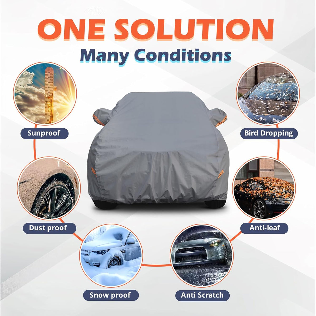 Coverlex Large Car Cover for SUV, Outdoor SUV Cover Universal Fit for Dodge Durango, Audi Q7, BMW X5, Benz GLE, Acura MDX, CX-9, VW Atlas, Jeep Grand Cherokee, Infiniti QX60, Length 201 Inches