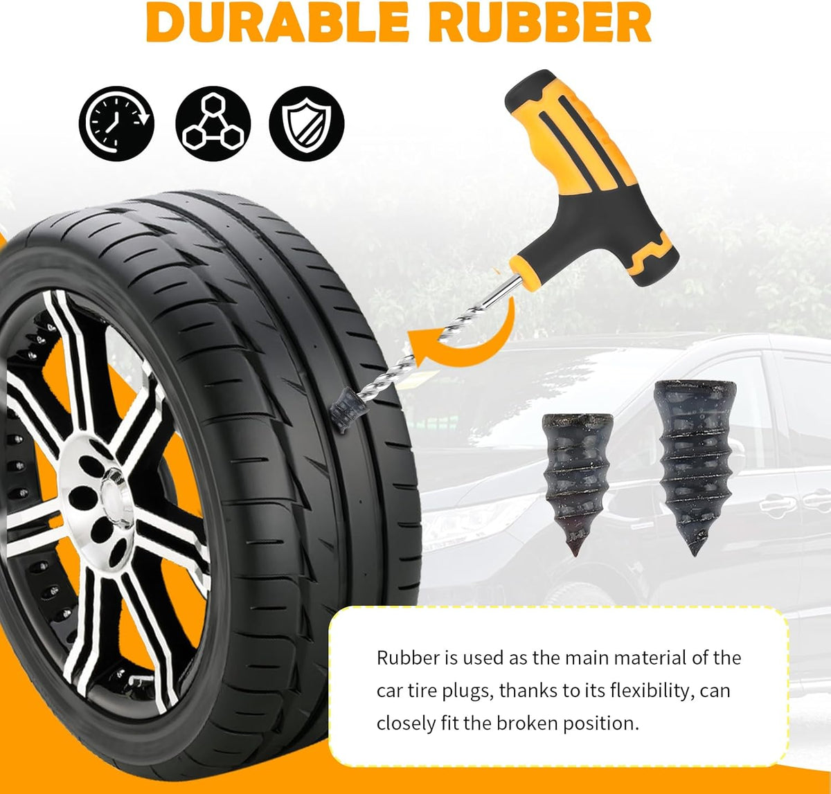 30PCS Car Tire Plug Kit,Essential Car Emergency Flat Tire Repair Kit Contains Drill/Rubber Repairs Screws/Cars Tires Repair Plugs,Professional Tubeless Tires Patch Kits for Cars