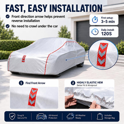 Car Cover for Sedan, Waterproof All Weather Heavy Duty, 360° Underbody Wrap Windproof Design, Quick Install Outdoor Vehicle Cover, Fits 186-193 in