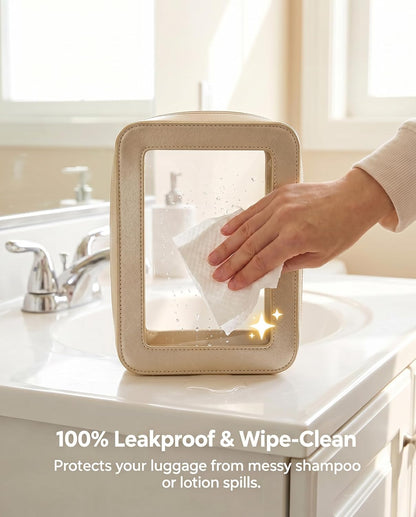 LETGO Clear Makeup Bags, TSA Approved Toiletry Bag with Zipper, Clear Makeup Organizer Fit Carry-on Travel Essentials,Clear Cosmetic Bags for Women Men (C-Beige)