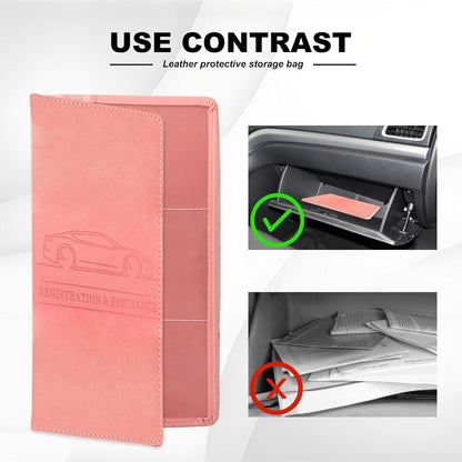 Leather Premium Car Registration & Insurance Card Holder, Vehicle Glove Box Wallet Case, for Documents, Cards, License (Blue)