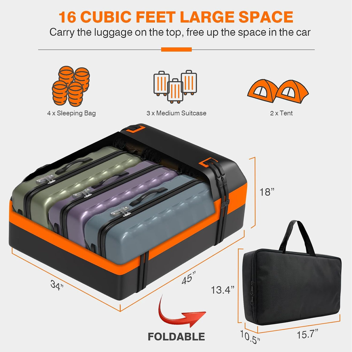 APTY 21 Cubic Feet Car Rooftop Cargo Bag Carrier, Soft Roof Top Luggage Bag for All Vechicles with/Without Racks - with Waterproof Zip, Luggage Lock, Anti-Slip Mat, Storage Bag, Door Hooks, Blue