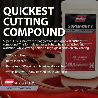 Malco Super Duty Heavy Cut Compound - Professional Cutting, Polishing and Finishing Compound/for Auto Paint Correction, Detailing and Buffing / 32 oz. (127632)