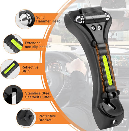 Car Safety Hammer, 2PCS Black 3-in-1 Emergency Escape Tool with Window Breaker and Seat Belt Cutter, Safety Emergency Car Escape Tool for Car, Office, Home