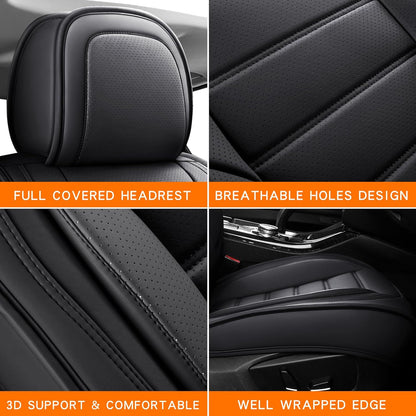 MINGBRON Car Seat Cover Full Set, Leather Car Seat Cover, Waterproof Seat Covers, Car Seat Cushion, Nappa Leather Seat Covers Car Seat Protector Universal Fit Most Cars Black