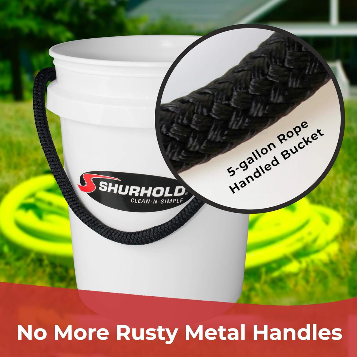 SHURHOLD 3.5 Gallon Heavy Duty World's Best Rope Handle Molded Plastic Bucket, for Boats, Cleaning, Fishing, Storage, and Refuse - White