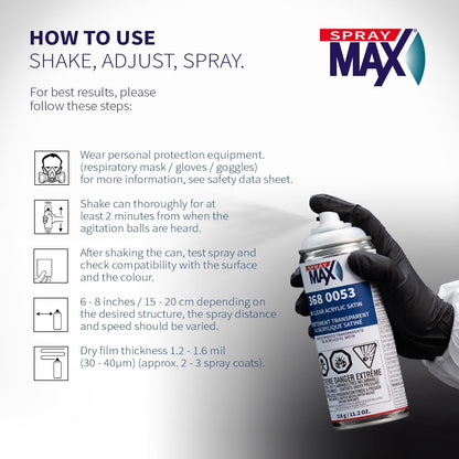 SprayMax 1K Acrylic Satin Clear Coat | Fast-Drying Clear Satin Spray Paint for Cars, Wheels & Metal | Smooth Semi-Gloss Finish, Scratch & Weather Resistant | Professional Grade 11.2 oz
