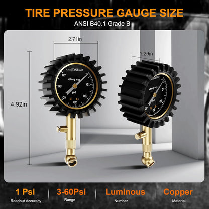 Tire Pressure Gauge,60 PSI Tire Gauges for Tire Pressure 2" Glowing Dial Air Pressure Gauge for Tires,Car Gifts Car Stuff for Men,Car Guys.