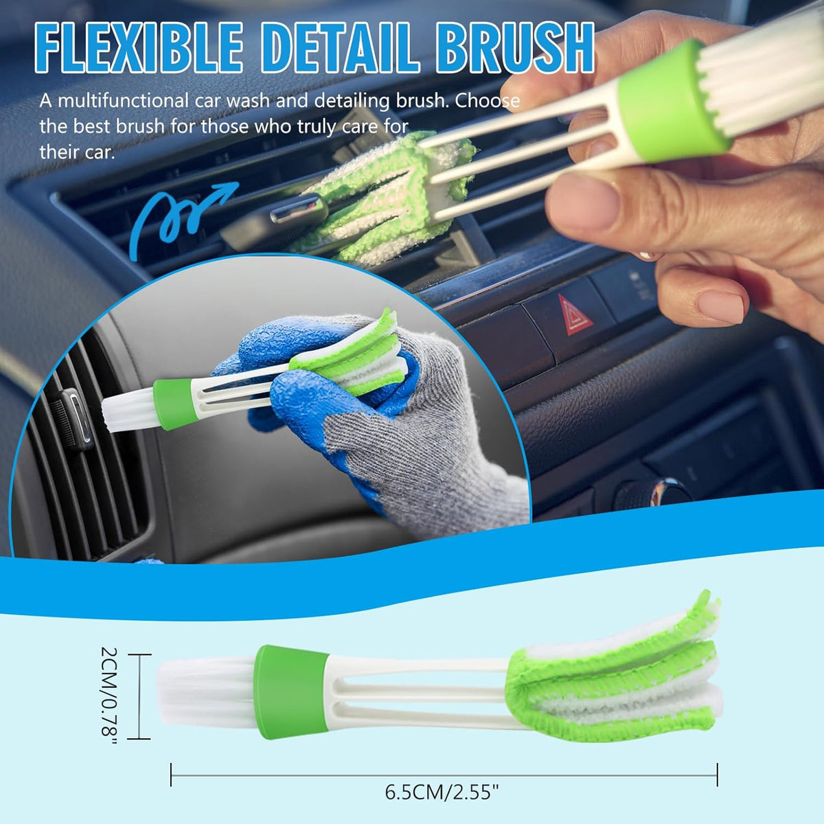 4 Pack Car Wheel Brush Kit - Soft, Scratch-Free Microfiber & Synthetic Wool Cleaning Brushes for Tires, Rims, Fenders, Engine, Exhaust Tips