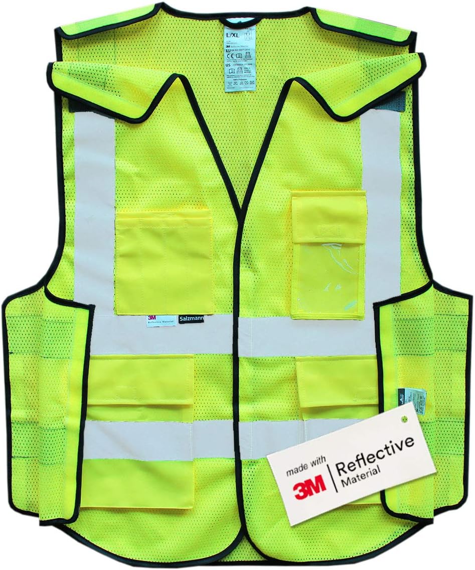 Salzmann Breakaway Mesh Reflective Vest | Hi Vis Vest | US ANSI/ISEA 107 | Made with 3M Reflective Material | 5-Point Breakaway with Pockets & Zipper | Yellow, Orange – 5 Sizes