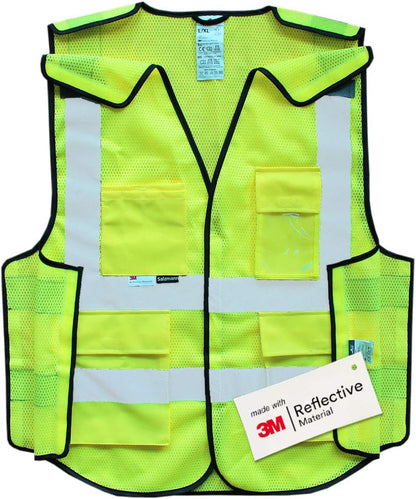 Salzmann Breakaway Mesh Reflective Vest | Hi Vis Vest | US ANSI/ISEA 107 | Made with 3M Reflective Material | 5-Point Breakaway with Pockets & Zipper | Yellow, Orange – 5 Sizes