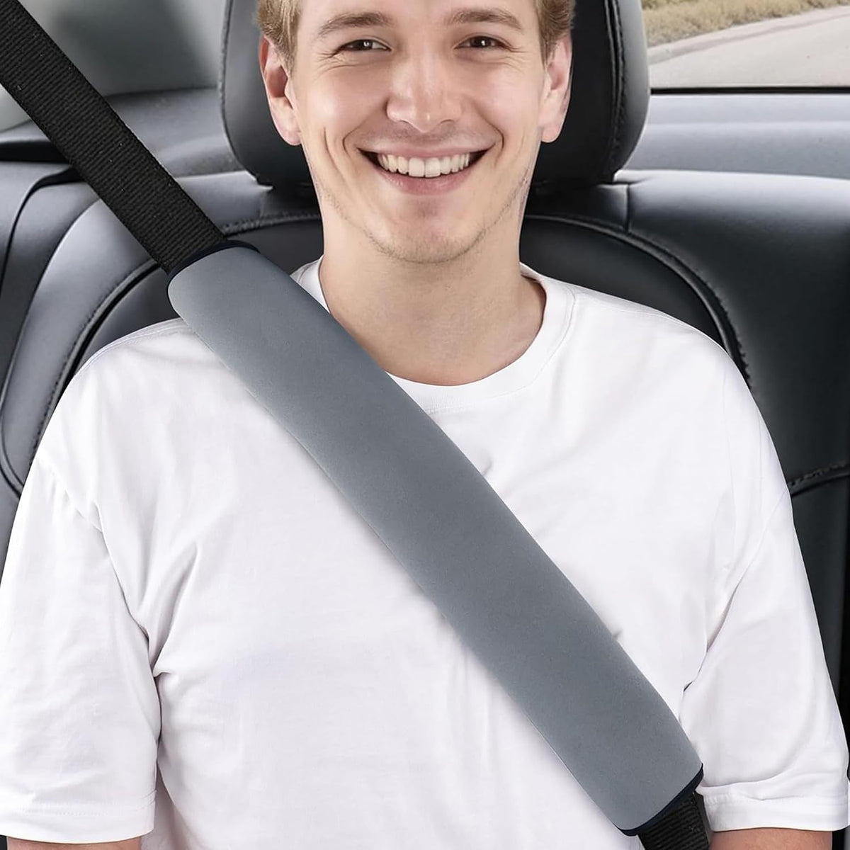 Extra Long Car Seat Belt Cover, 2Pack Waterproof Seatbelt Shoulder Pad for Comfortable Driving, Soft Seatbelt Strap Covers for Adults Kids Women & Men, Machine Washable, Grey