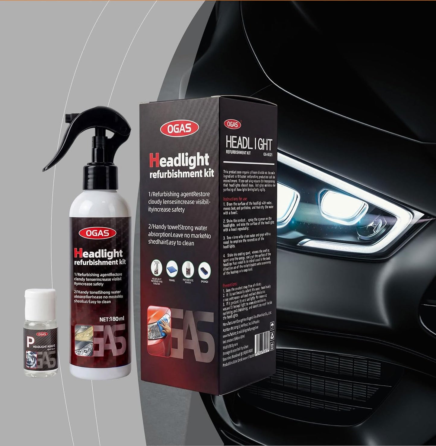 Professional Car Headlight Restoration Kit, Cleaning and Polishing Spray, Multifunctional Headlight Oxidation Remover, for Vehicle Maintenance