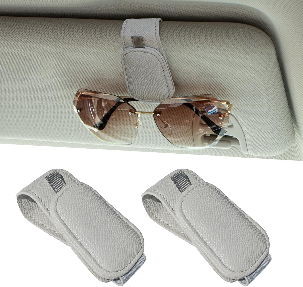 Yuoyar 2 Packs Magnetic Sunglass Holder for Car Visor (Grey) | Magnetic Interior Car Accessories