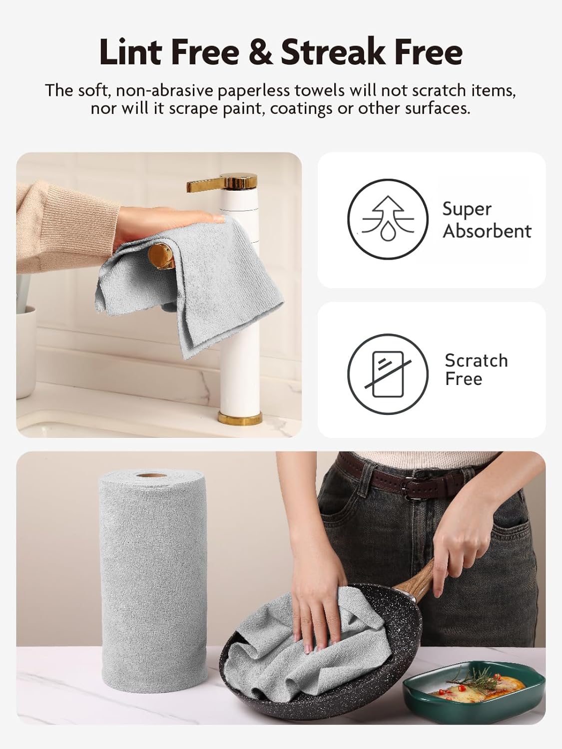 Fantasticlean Microfiber Cleaning Cloth Roll -75 Pack, Tear Away Microfiber Towels, 12" x 12", Reusable, Washable, Scratch Free, Ultra Absorbent for All-Around Cleaning Supplies (DimGray)