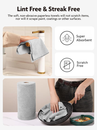 Fantasticlean Microfiber Cleaning Cloth Roll -75 Pack, Tear Away Microfiber Towels, 12" x 12", Reusable, Washable, Scratch Free, Ultra Absorbent for All-Around Cleaning Supplies (DimGray)