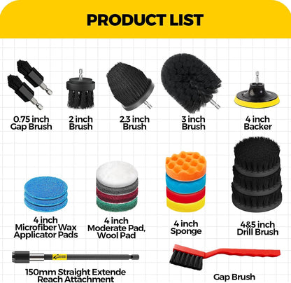 Holikme 22Pack Drill Brush Attachments Set,Scrub Pads & Sponge, Buffing Pads,Power Scrubber Brush,Car Polishing Pad Kit,Wax Applicator Pad,Car Cleaning Kit,Masonry Brushes,Cleaning Supplies