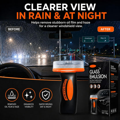 Glass Oil Film Remover for Car, 100ml Roll-On Glass Compound with Cleaning Board, Removes Oil Film & Smudges, Improve Windshield Clarity for Safe Driving