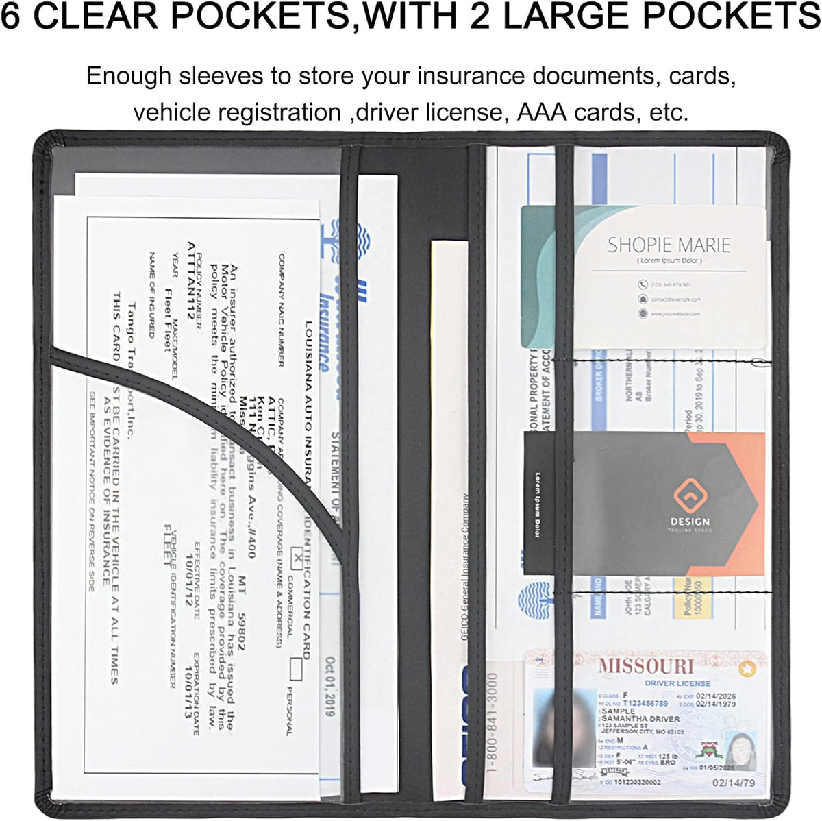 LumiMokki Premium Car Registration & Insurance Card Holder with Magnetic Shut, Vehicle Glove Box Car Organizer - For Documents, Cards, License (Black)