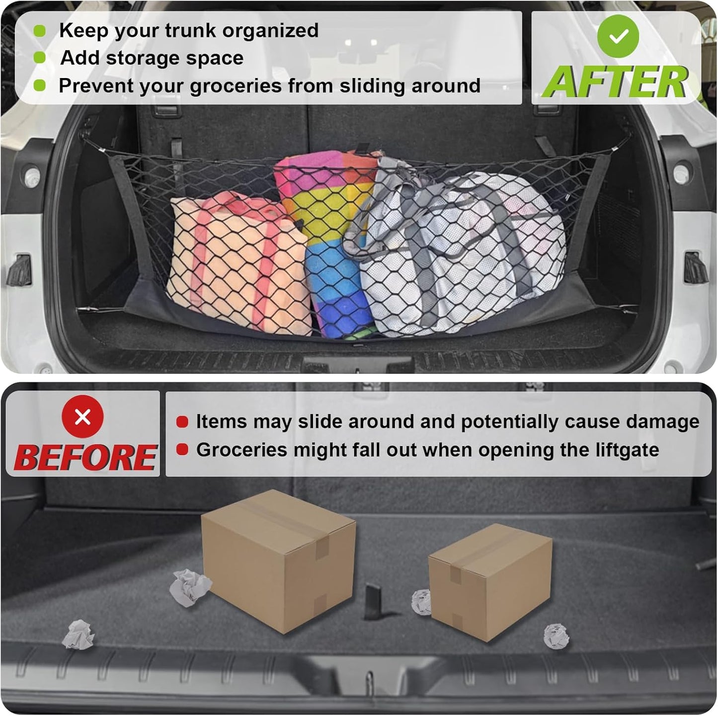 Muslogy Truck Bed Cargo Net Trunk Netting Compatible with 2023-2025 2026 Honda CR-V Accessories, Pickup Cargo Organizer SUV Sedan Storage Net w/Heavy Duty Carabiners - Colors B