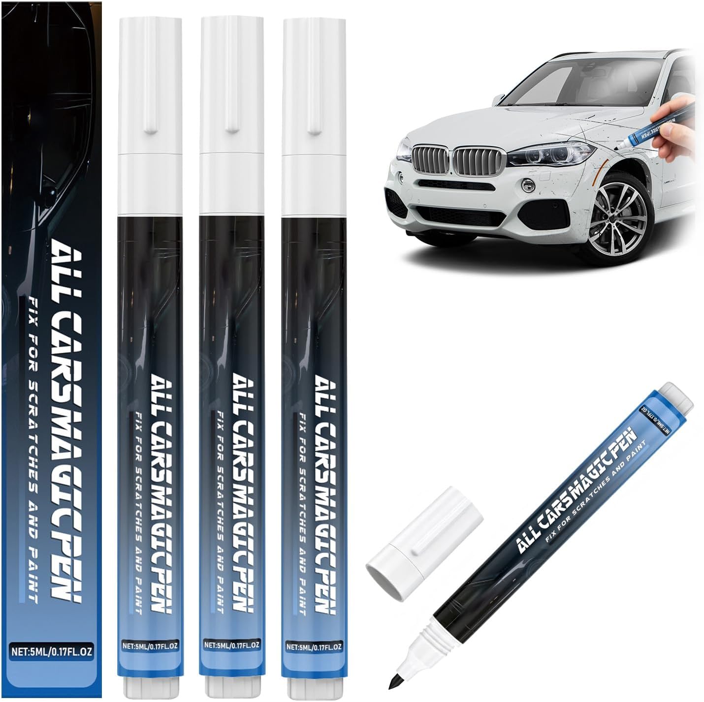 3Pcs Magic Car Scratch Removal Pen, All Cars Magic Pen for Car Scratches, All Color Car Paint Repair Magic Pen Set, Quick Fix for Scratches and Paint Damage