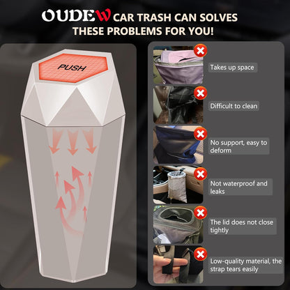 Car Trash Can with Lid - 2-Pack, Interior Accessories for Vehicles, Leakproof Garbage Can with 30 Detachable Trash Bags, Multipurpose Organizers and Storage Solutions for Home and Office