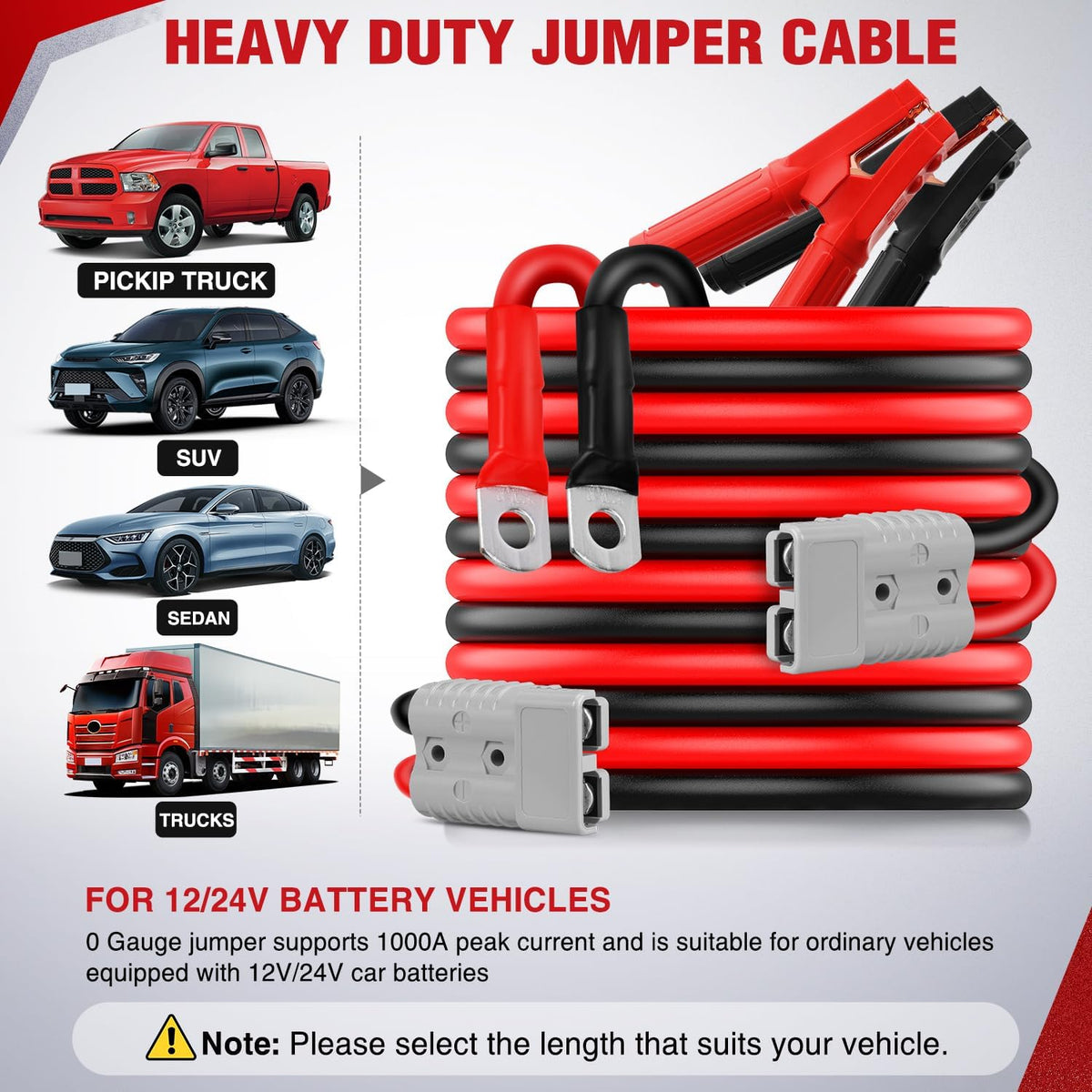 Nilight Jumper Cables for Car Battery 8 Gauge 12 FT Booster Cable Heavy Duty 250 A CCA with Carrying Bag Jump Start Emergency Kit Pickup Vans SUV Sedan Motorcycle