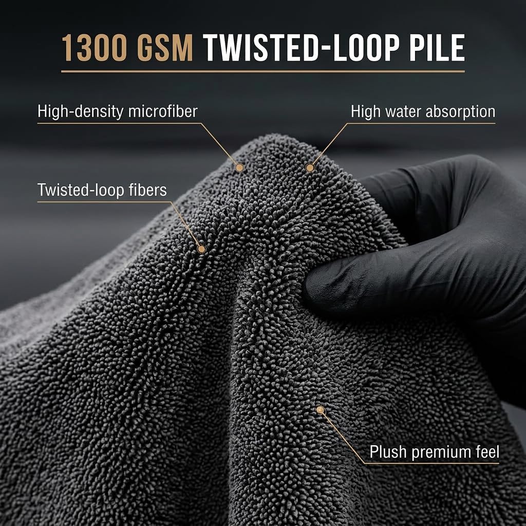 Twisted Microfiber Towel, Premium Microfiber Towels for Cars, Car Drying Towel, Ultra Absorbent Quick Dry Towel, Drying Cloths Auto Detailing for Streak Free Auto Finish