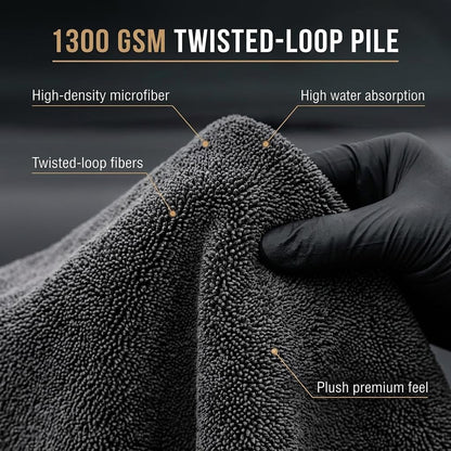 Twisted Microfiber Towel, Premium Microfiber Towels for Cars, Car Drying Towel, Ultra Absorbent Quick Dry Towel, Drying Cloths Auto Detailing for Streak Free Auto Finish