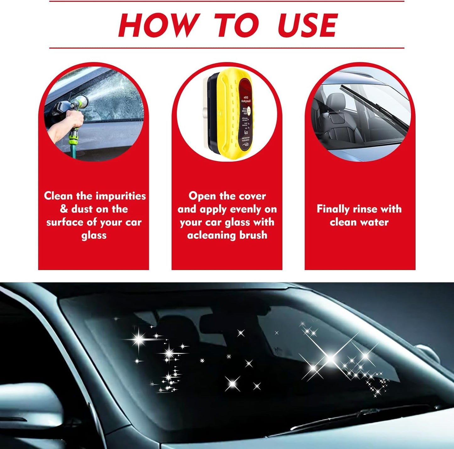Automotive Oil Film Cleaning Brush with Reusable Foam Sprayer, Upgraded Antifog Glass Cleaning Board, Glass Oil Film Remover for Car Windows & Windshields, Versatile Car Glass Cleaner Brush (Red)