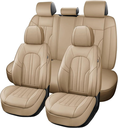 MINGBRON Car Seat Cover Full Set, Leather Car Seat Cover, Waterproof Seat Covers, Car Seat Cushion, Nappa Leather Seat Covers Car Seat Protector Universal Fit Most Cars Black