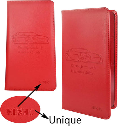 Car Registration and Insurance Card Holder - Leather Vehicle Glove Box Automobile Documents Paperwork Wallet Case Organizer for ID, Driver's License, Key, Cards - Car Accessories for Women&Men