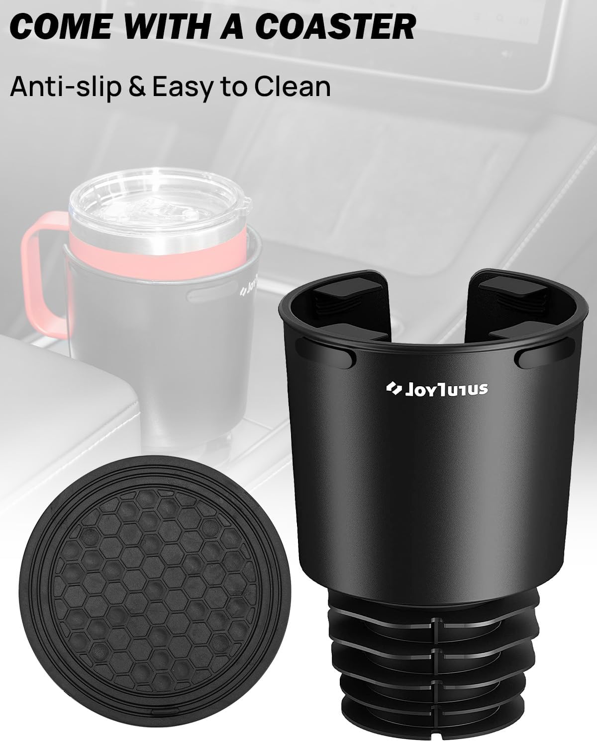 JOYTUTUS Upgraded Car Cup Holder Expander with Offset Base, Fit for YETI, Hydro Flask, Large Cup Holder Expander for Car Hold 18-40 oz Bottles and Mugs, Other Bottles in 3.4"-3.8"(Bling)