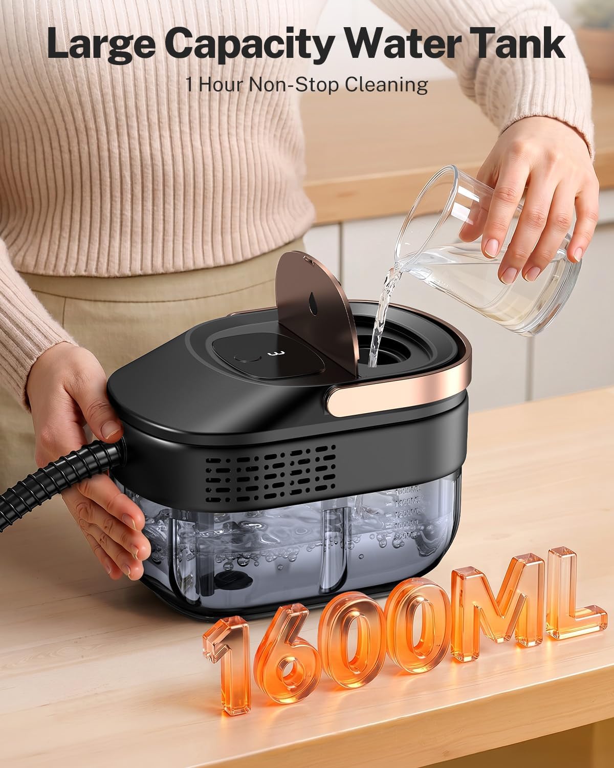 ODSD Steam Cleaner for Home & Car, 15s Fast Heating Handheld Steam Cleaner with 1.6L Tank, 3-Level Pressurized Steamer for Cleaning Tile, Grout, Sofa & Car Detailing