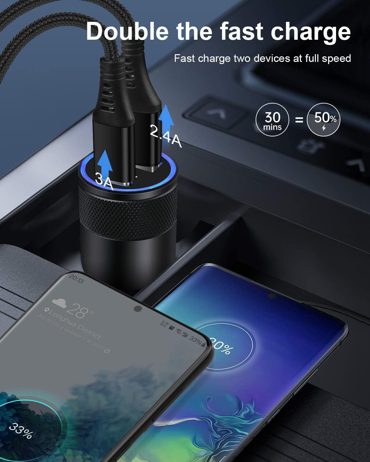 Bluetooth Fm Transmitter for Car, 54w Fast Charging, Blue Tooth 5.4 Car Charger USB-C USB-A Multi Ports, Wireless Radio Aux Cigarette Lighter Adapter Auxiliary for Samsung Galaxy Android iPhone Apple