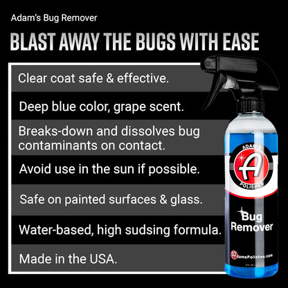 Adam's Car Bug Remover (16oz) - Powerful Car Bug Remover For Car Detailing | All Purpose Spray Removes Bug & Tar From Plastic, Rubber, Metal, Chrome, Glass, RV, Boat, Motorcycle