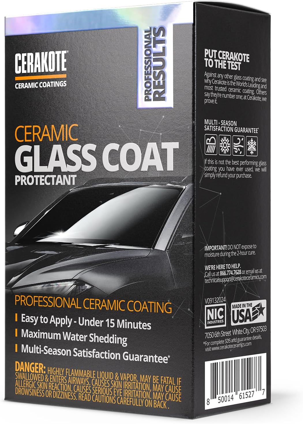 CERAKOTE® Ceramic Glass Coat Protectant - Hydrophobic Automotive Rain Repellant, Long-Lasting and Durable Ceramic Coating, Quick and Easy Application