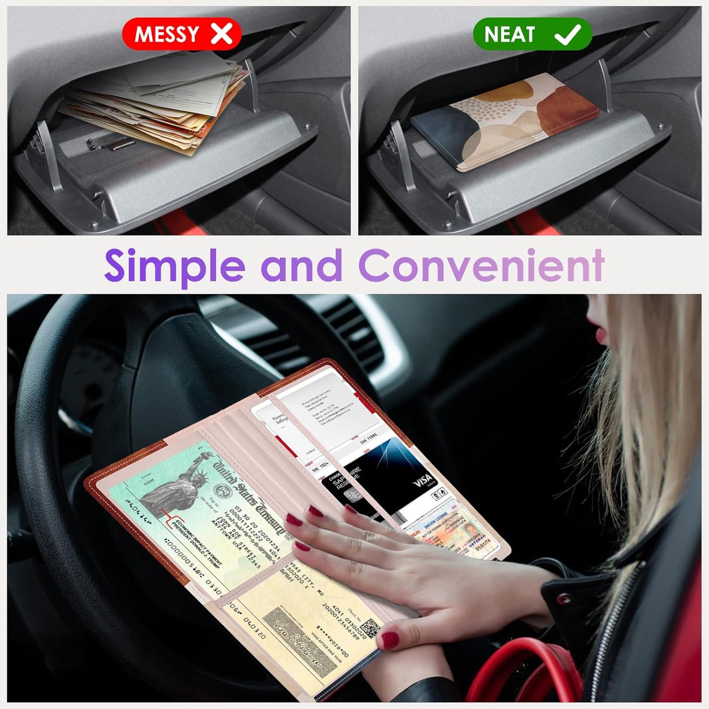 Car Registration and Insurance Holder，Colour Patterns Men Women Car License Document Registration and Insurance Card Holder