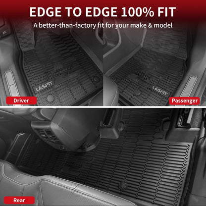 LASFIT Floor Mats for Ford F-150 2021-2026 | F150 Lightning 2022-2025 SuperCrew (Rear w/Fold Flat Storage) Carpet Floor All Weather Car Liners TPE Truck Mats - 1st and 2nd Row, 3pcs Black