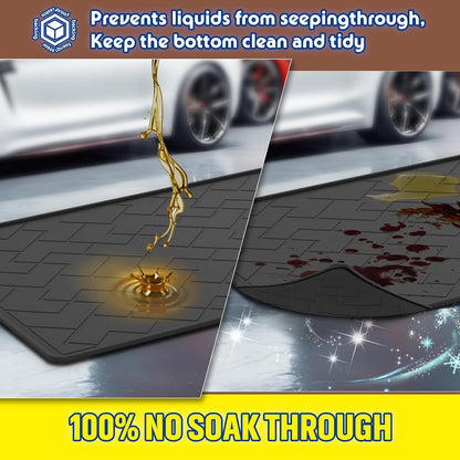 Oil Spill Mat for Garage, 60" x 37" Heavy Duty TPE Oil Change Mat with Raised Edge, Reusable Oil Drain Pan, Waterproof, Oil-Proof, Non-Slip Under Car Mat,Protect Garage Surface from Spill & Stain | Oil Spill Mat
