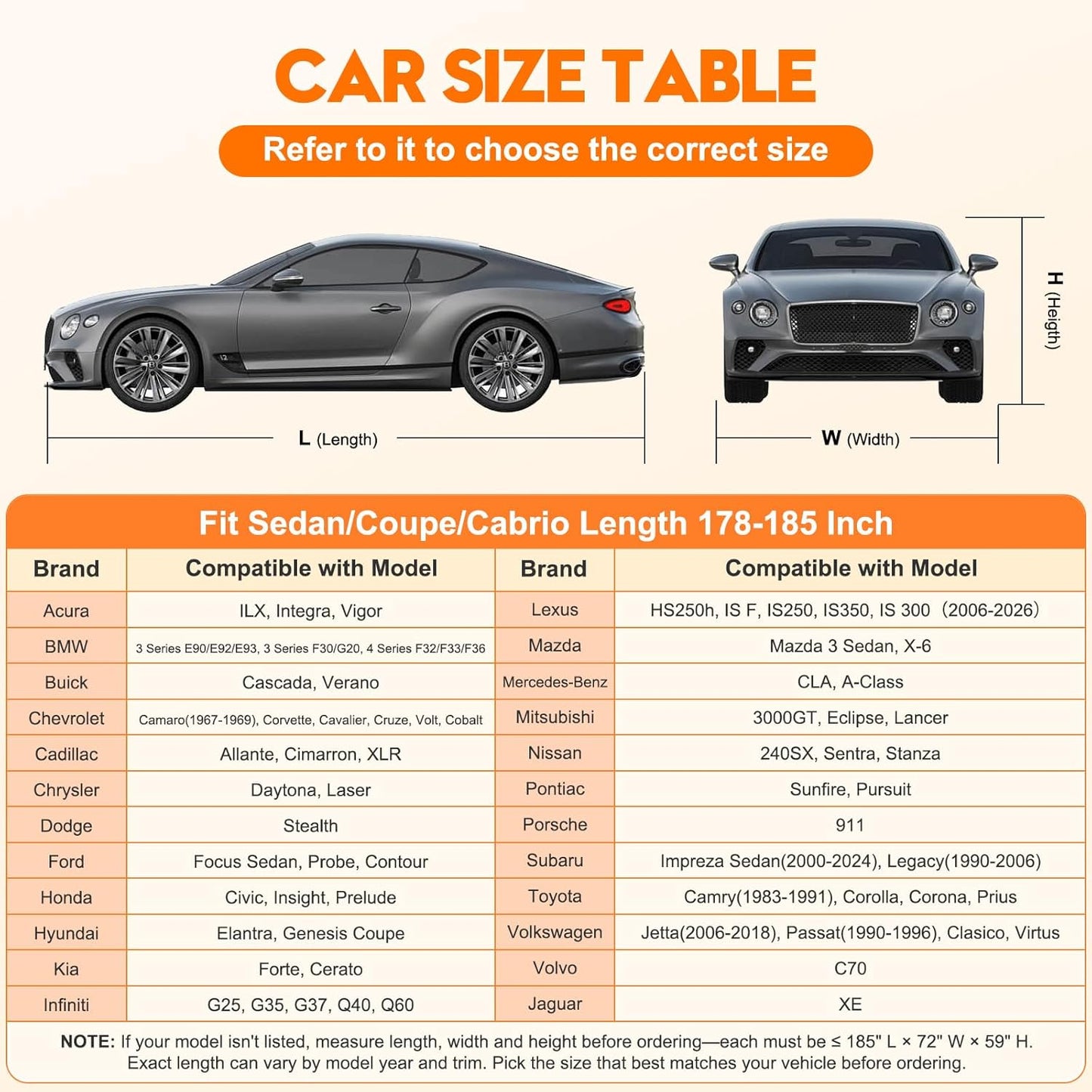 Patented Fully Enclosed Car Cover Waterproof All Weather 2-in-1 for Chevrolet/Chevy Corvette,Honda Civic,Toyota Corolla Automobiles Universal Fit Sedan/Coupe/Cabrio Length 178-185 Inch Exterior Covers