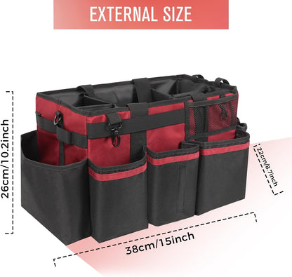 SCAVATA Wearable Cleaning Caddy Organizer with Handle & Shoulder Straps for Housekeepers, Under Sink & Car Cleaning Tool Organizer Bag with 4 Foldable Dividers (Green)