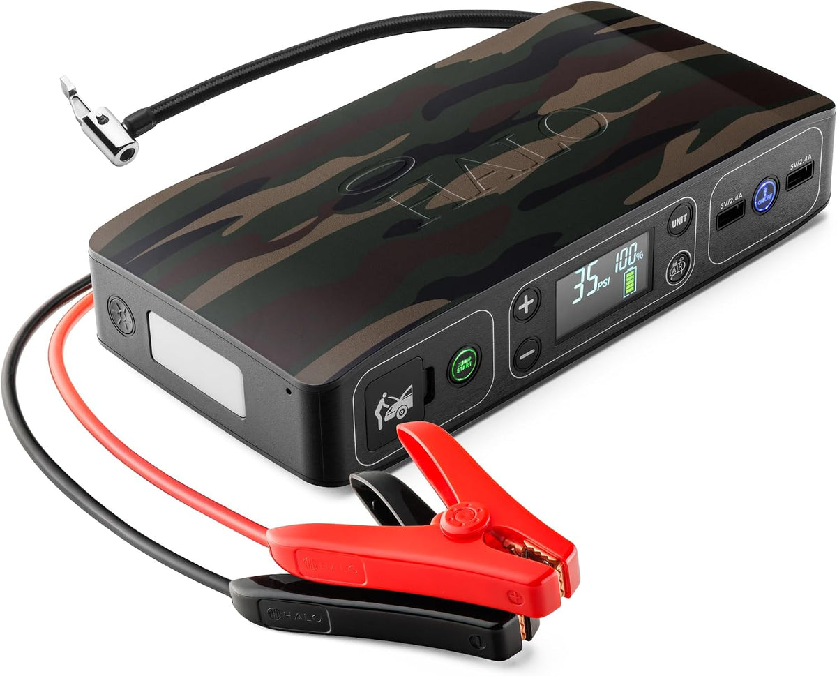 HALO Bolt Air 58830 Portable Car Battery Jump Starter | 100 PSI Air Compressor, 58.8Wh USB Power Bank, Emergency Floodlight & Charger, Jump Cars SUVs & Trucks, Inflate Tires, TSA Approved — Rose Gold