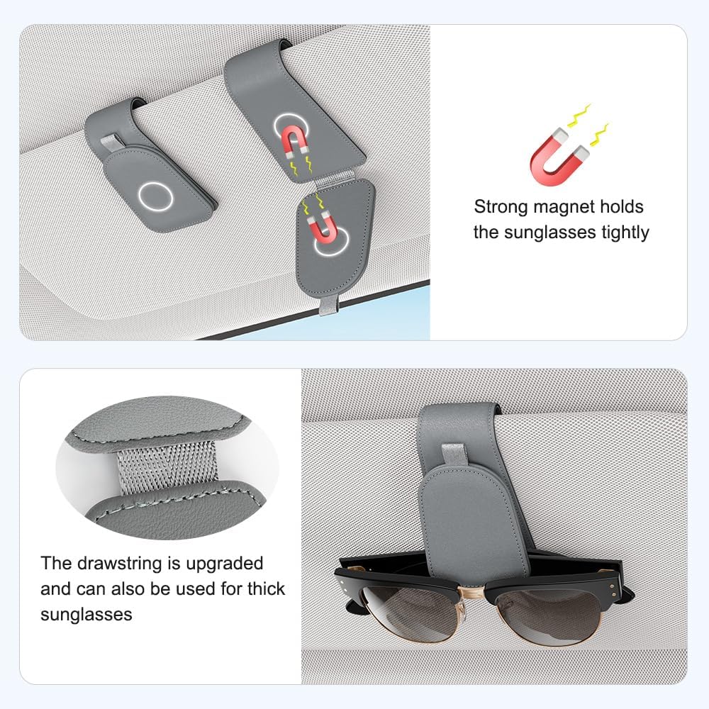 Sotfamily Sunglass Holder for Car Visor, Suede Cloth Magnetic Sunglass Organizer for Car Accessories, 2 Packs, Black